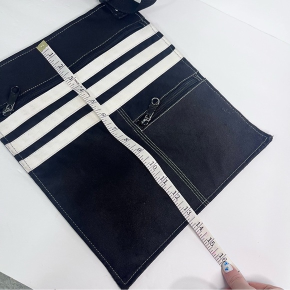 vintage y2k adidas flat crossover messenger bag black 3 stripe adjustable - Picture 10 of 14